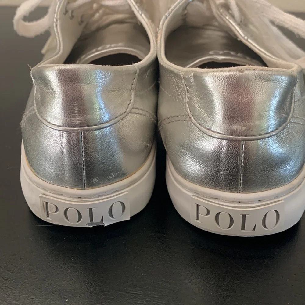 Polo Ralph Lauren Easton Sneakers Size 4 Unisex Metallic SilverBoy Girl Low Top